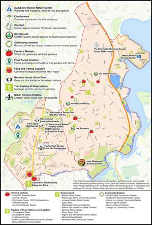 Dorchester and Mattapan: Garden and Farm Map: Click top open as PDF. Image by Caleb Nelson